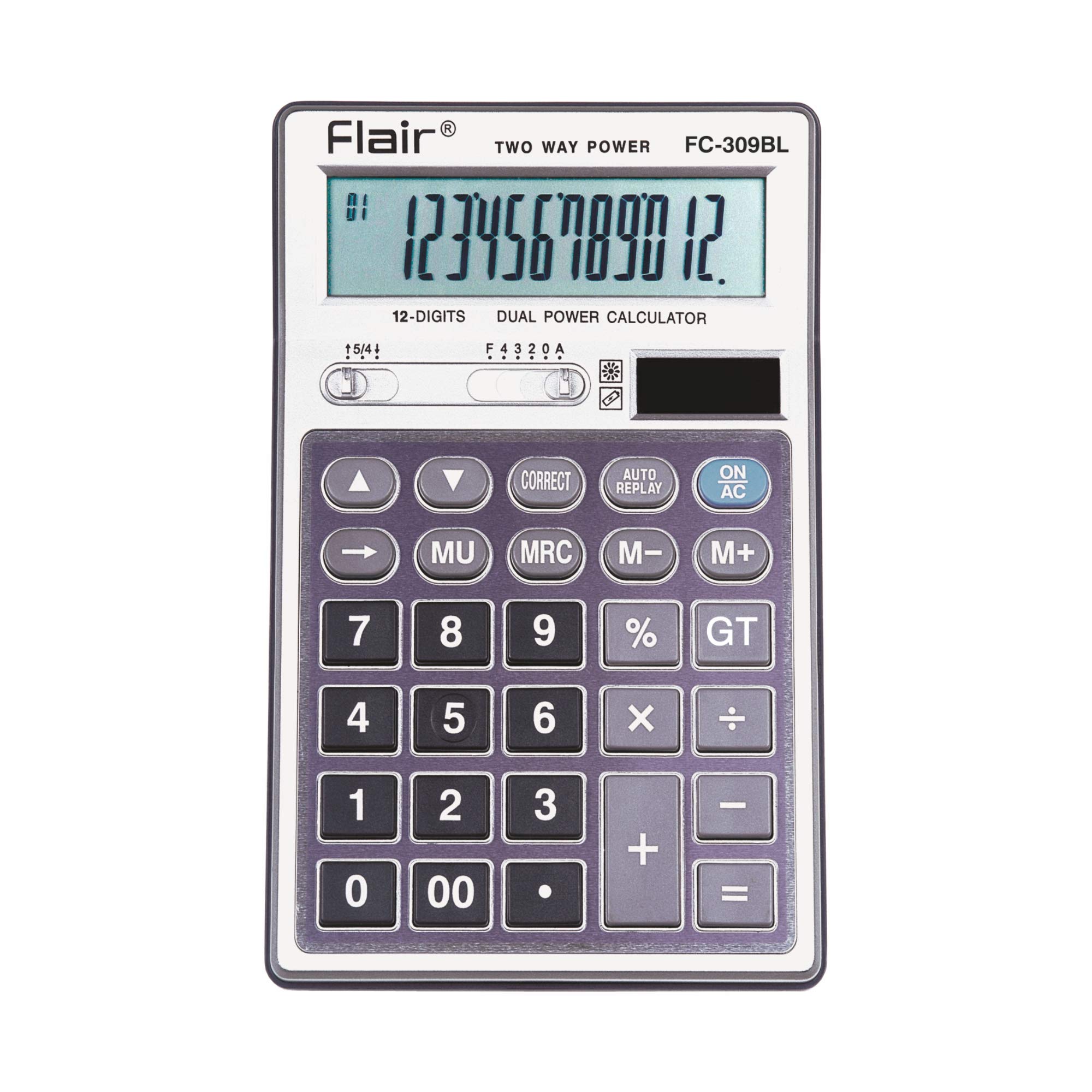 Flair FC-309 Desktop Series Calculator | Best Key Layout | GT Keys with Metal Cladding | Mark Up with Battery Dual Power | 99 Steps Check & Correct | for Home, Office and Shop Use | Grey, Pack of 1