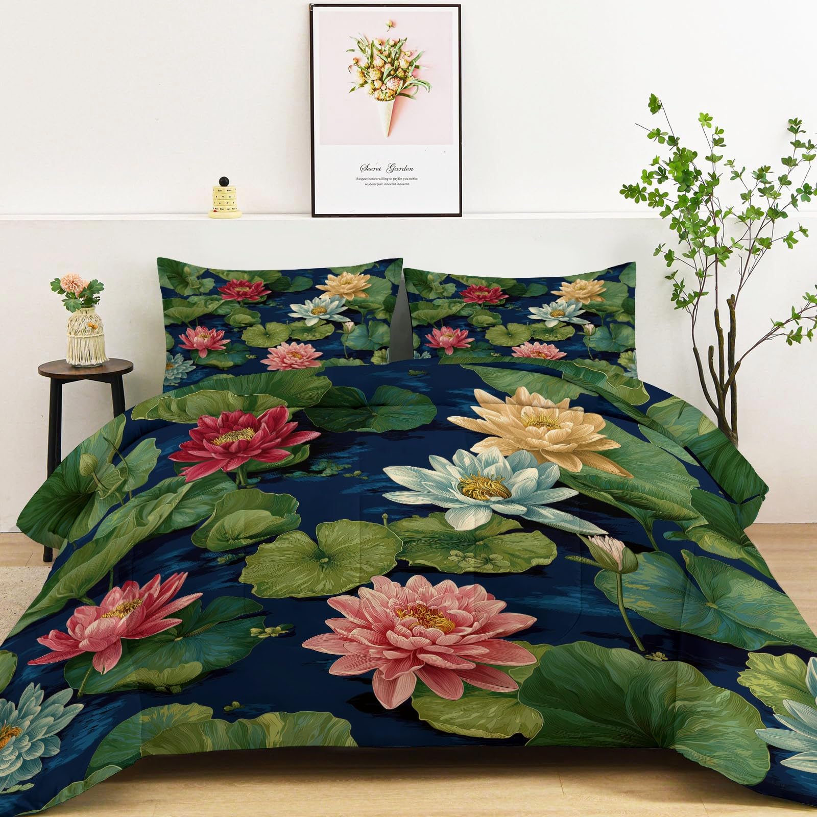 Piumino per adulti 140 x 200 cm, blu piumino 4 stagioni senza copripiumino Ukiyo-E giapponese Edredon trapuntato, stampa reversibile caldo, con 2 federe 65 x 65 cm