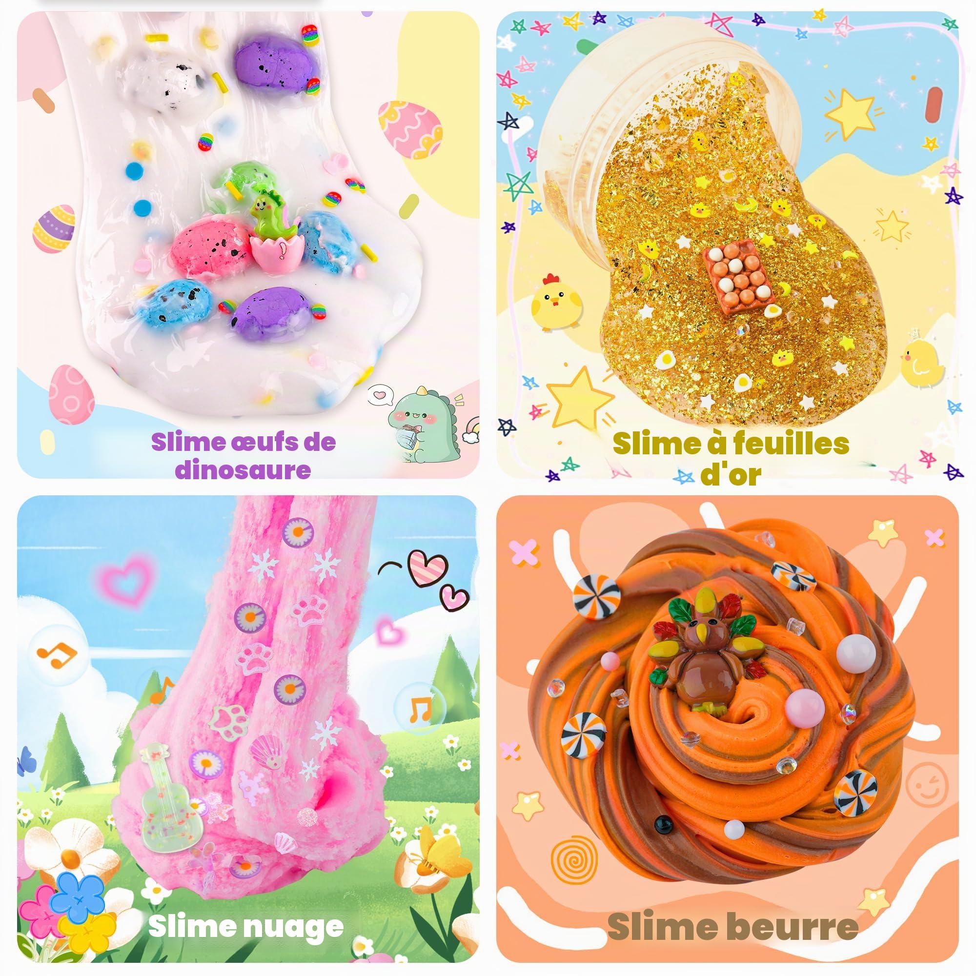 Lot de 8 slimes de 100 ml pour enfants, différentes textures, contient Bingsu Crunchy, beurre, nuage, slime transparent, cadeaux de fête pour filles et garçons, Pâques