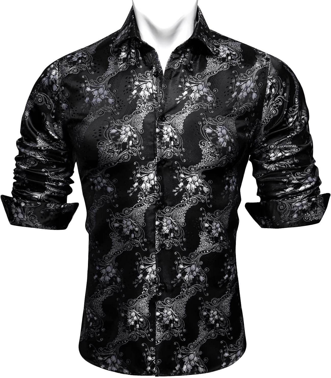 Barry.Wang Mens Western Shirts Silk Paisley Long Sleeve Button Down Dress Shirt Designer Mexico Cowboy Shirt Party Casual - Image 2