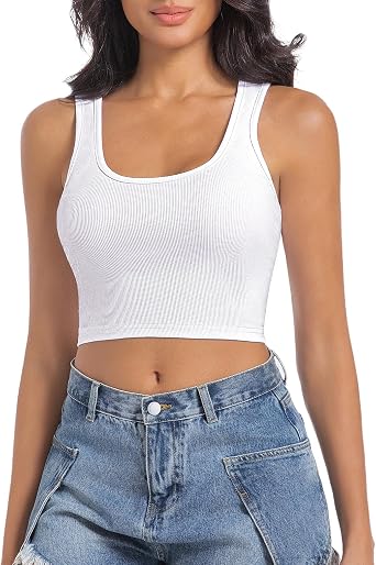 Womens Sleeveless Ribbed Crop Tops Crew Neck Stretchy Casual Basic Fitted Tank Top