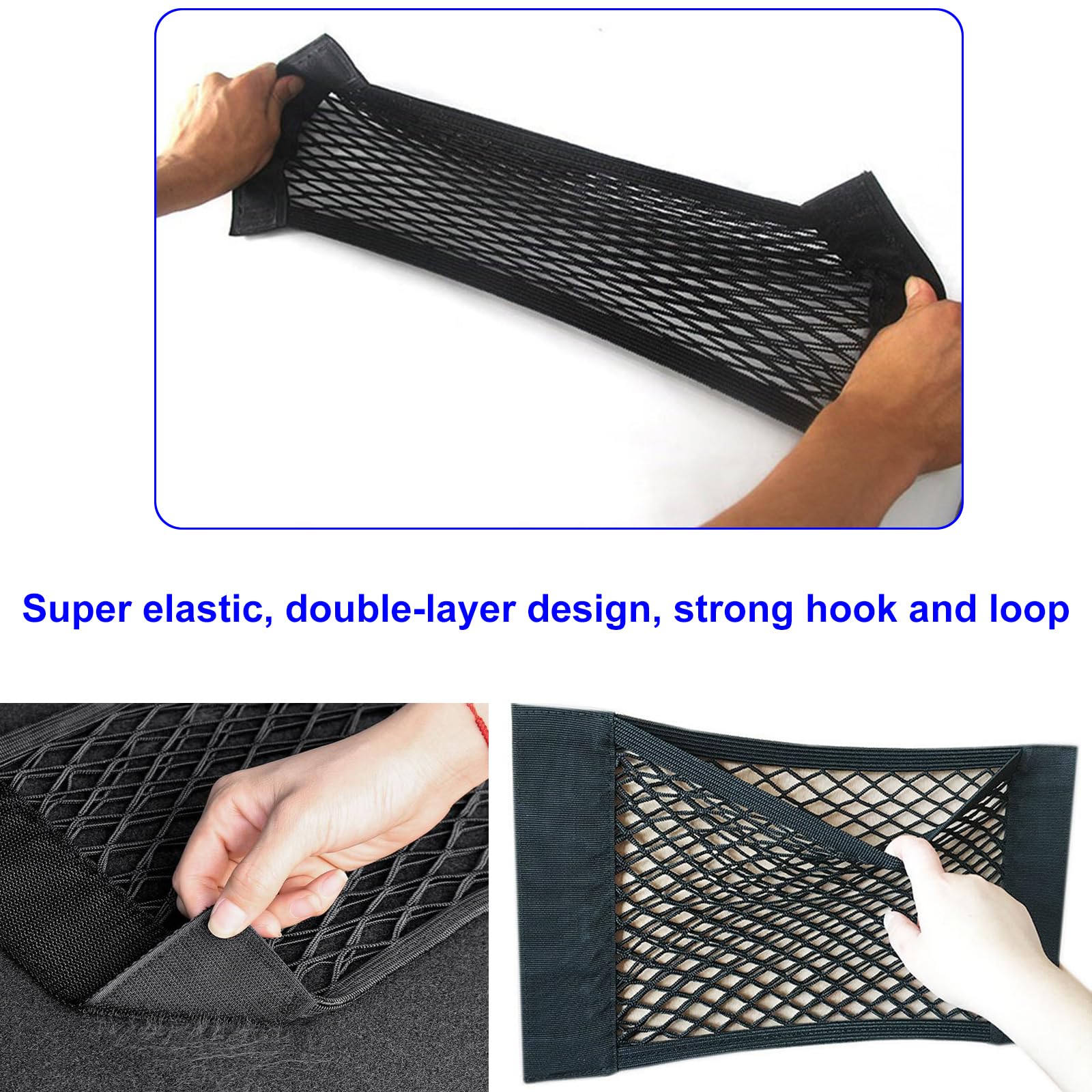 Universal Gepäcknetz Auto - Elastisches Nylon Netz 45x25cm Mit Klettverschluss