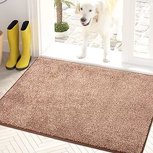 PURRUGS Dirt Trapping Door Mat 20" x 31.5", Non-Slip Machine Washable Entry Rug, Shoe Scraper, Dog Doormat, Super Absorbent Welcome Mat for Front & Back Door, Muddy Shoes & Paws, Brown-Light Cream