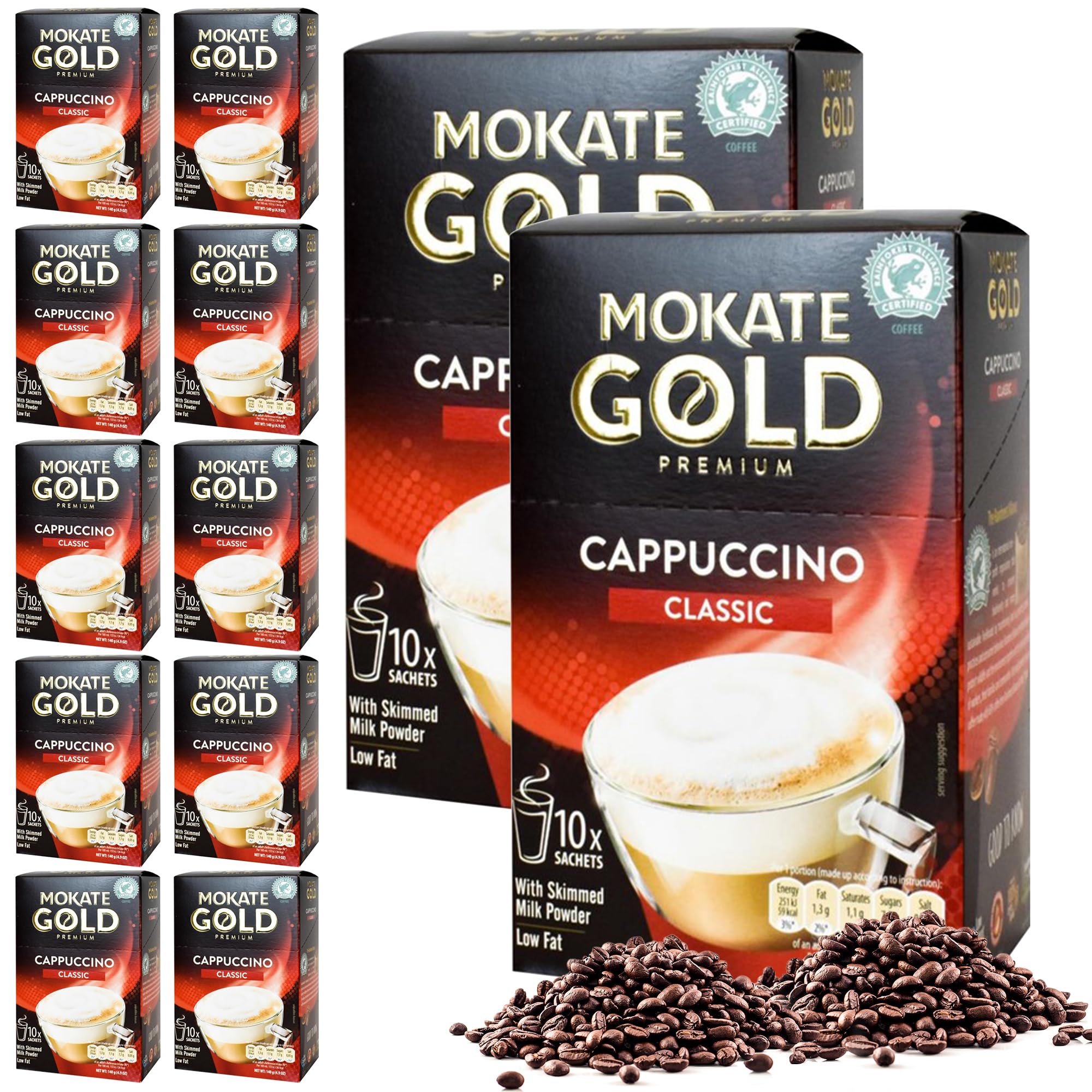 SOL120pk (12 x 10pk) Mokate Coffee Sachets, Cappuccino Classic Instant Sticks, Individually Wrapped. Convenient and Portable, Enjoy Hot or Cold, Perfect for Home, Office, Travel