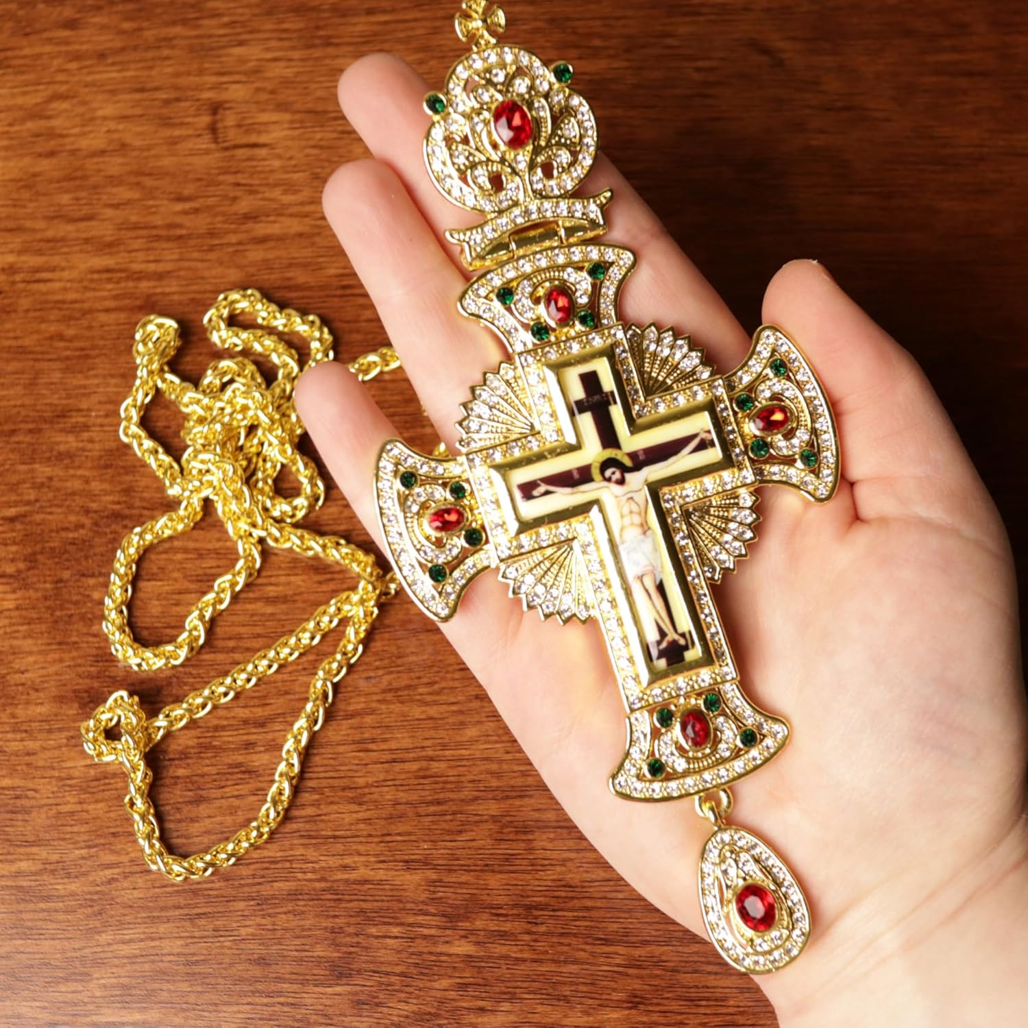 Needzo Brass Bishop's Pectoral Cross, Catholic Church Service Supplies, 24-inch Chain