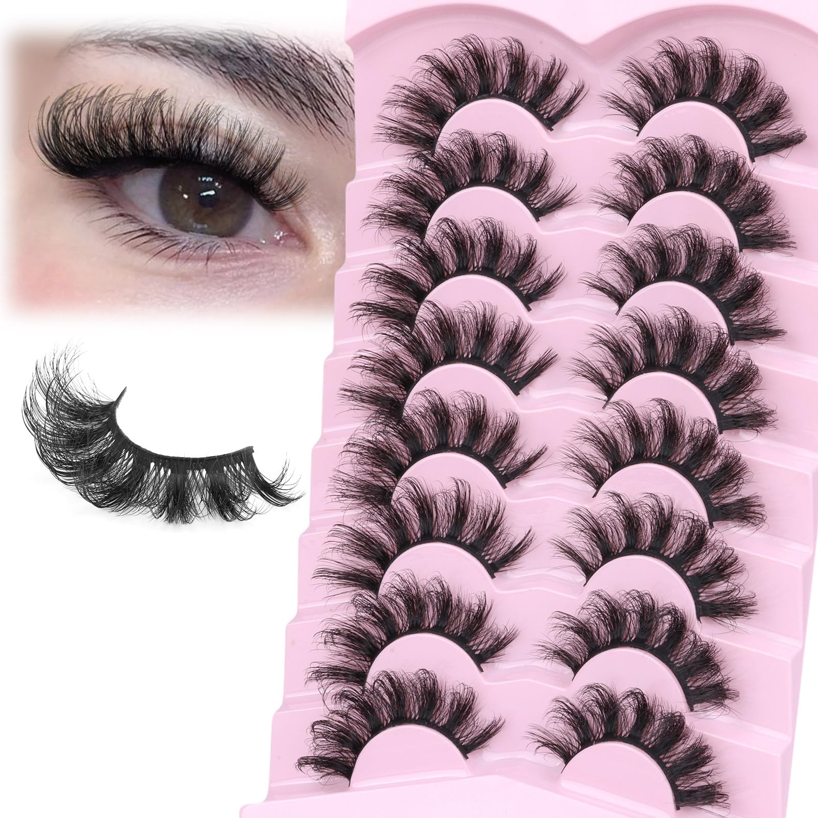 False Eyelashes Cat Eye Lashes Fluffy Faux Mink Lashes D Curl Thick False Lashes Soft Handmade Full Volume Lashes Pack by zanlufly