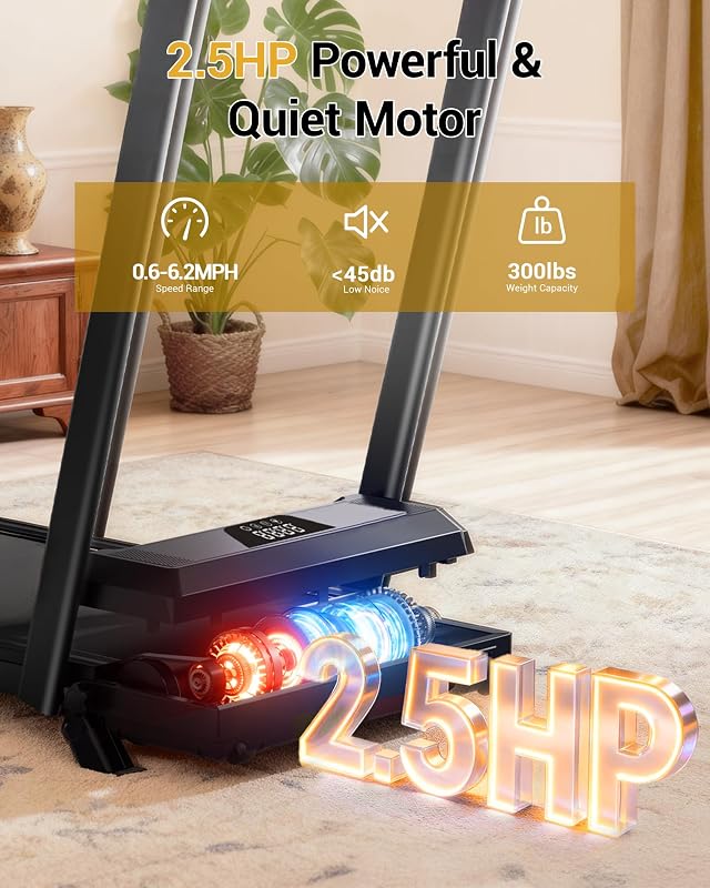 Walking Pad Treadmill for Home 2.5HP Foldable Treadmills with 12% Incline Compact Quiet Under Desk Small Walking Treadmill with Handles 300LBS with Romote Control Under Bed Office image 4
