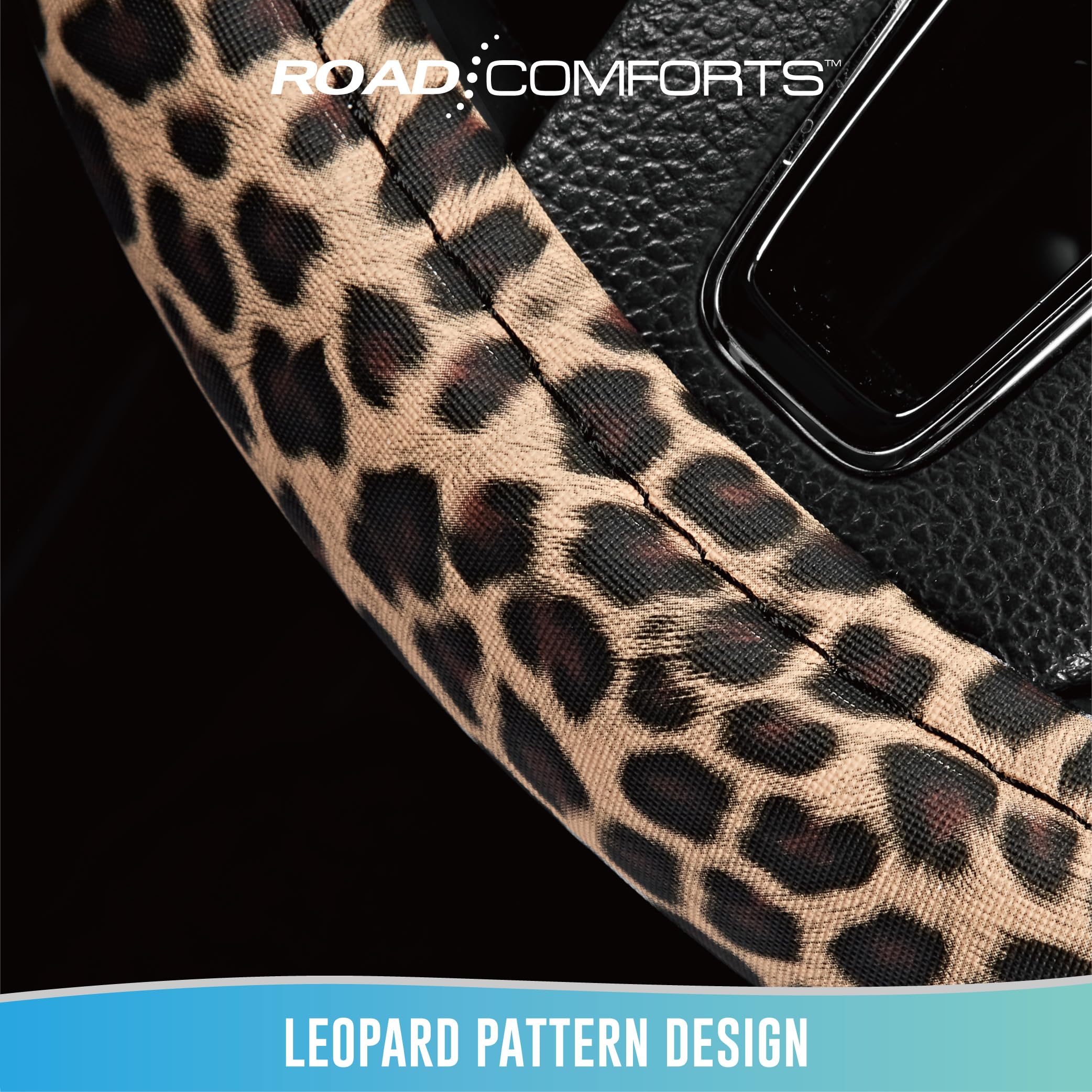 Road Comforts Leopard Steering Wheel Cover - Made with PVC Leather Cheetah Print - Anti-Slip Universal Fit 14 — view 4
