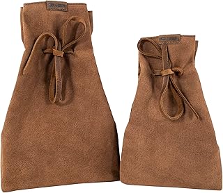 Hide & Drink, Drawstring Sack (2 pack) Handmade from Sheepskin and Full Grain Leather - Multipurpose Storage, Outdoor Bag, Hiking & Camping Accessories (Cinnamon)