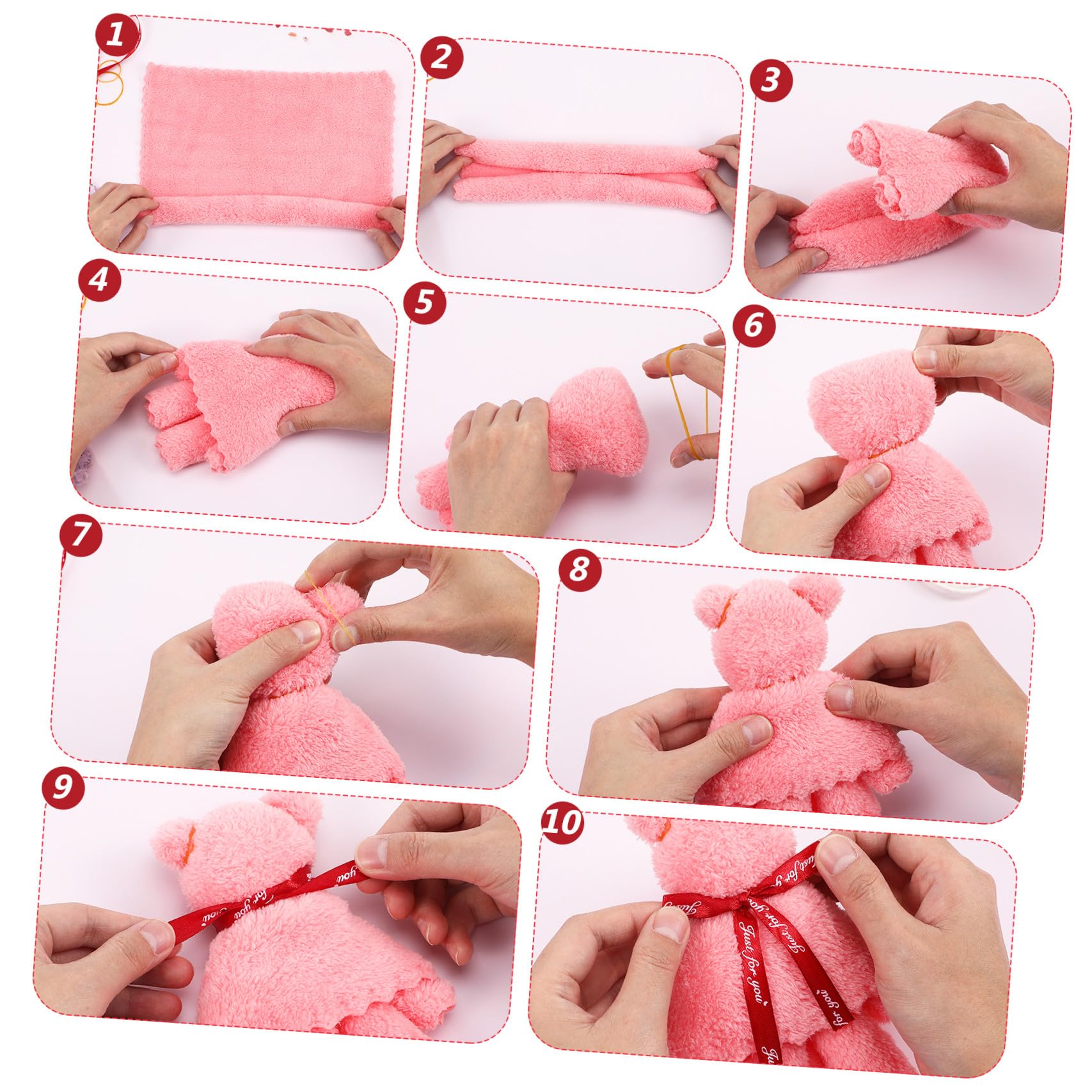 Serviette Visage D’ours Douce et Portable 12 Pièces en Polaire Corail