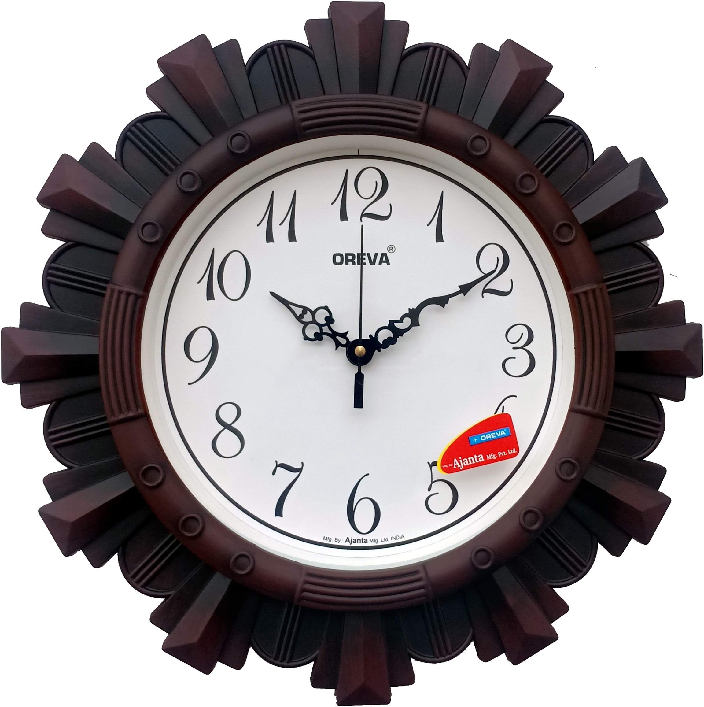 Oreva Plastic Wooden Look Designer Abstract Wall Clock (32 x 32 x 4 cm, Cola, AQ 6217)-Analog