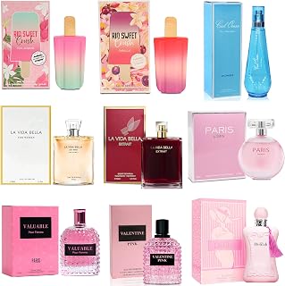 AFLUXE Women's Perfume Sampler Set - 9 x 100ml Full-Size Luxury Fragrances | Floral, Fruity, Gourmand & Woody Scents | Gift Ready Collection for Her(Set F)