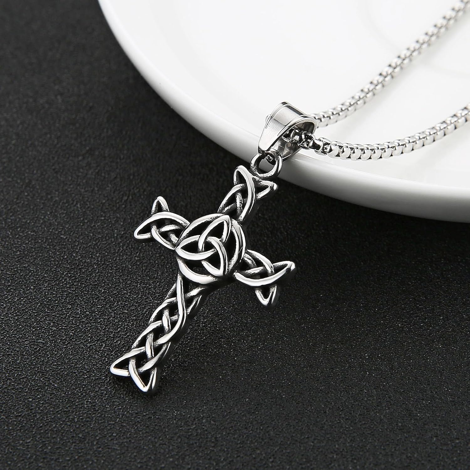 HZMAN Celtic Cross Pendant Necklace, Stainless Steel 22 Inch Chain, Unisex Religious Jewelry Gift - Image 4