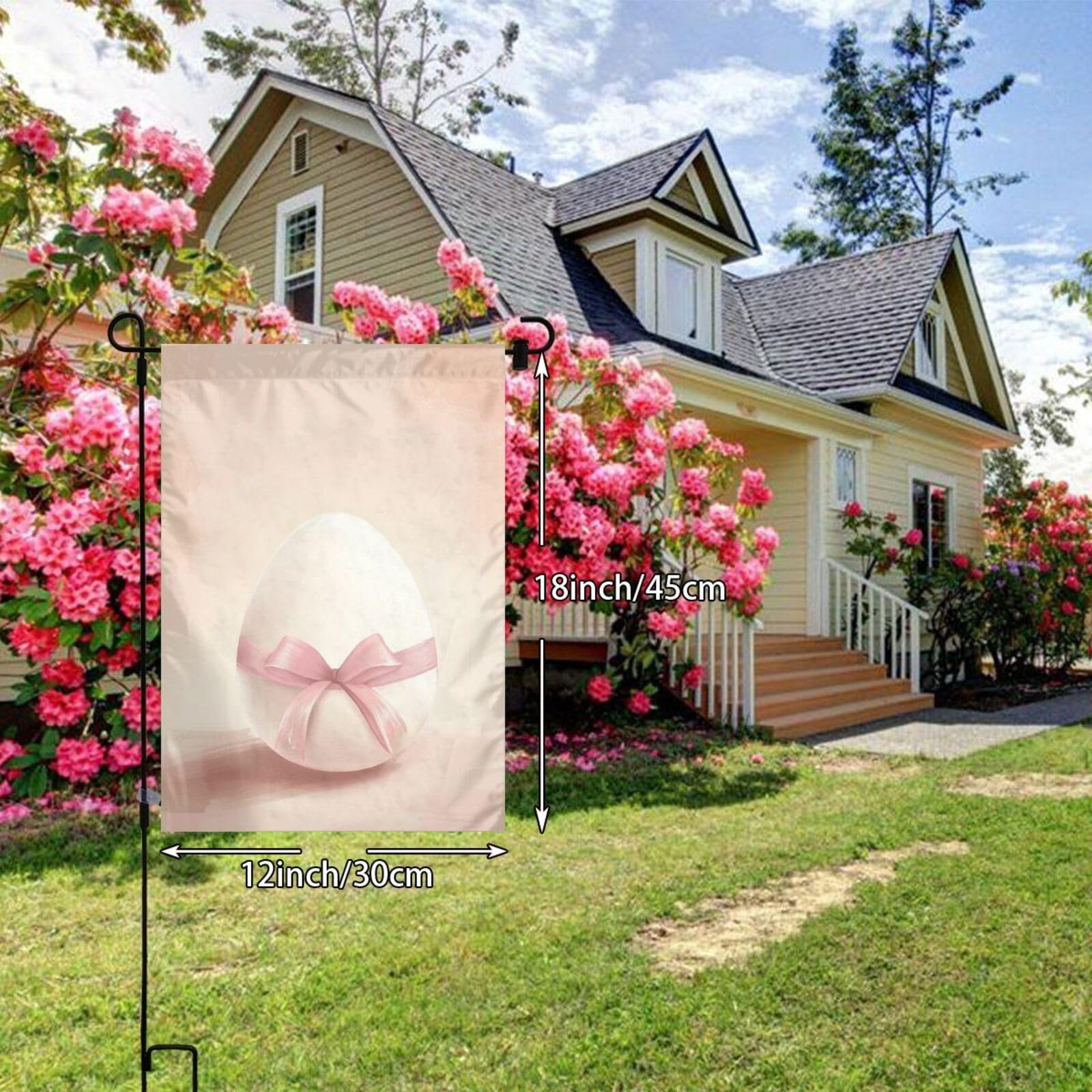 Big White Egg With Pink Ribbon Garden Flag 12x18 Vertical Double Sided Farmhouse Holiday Outside Decorations Yard Flag