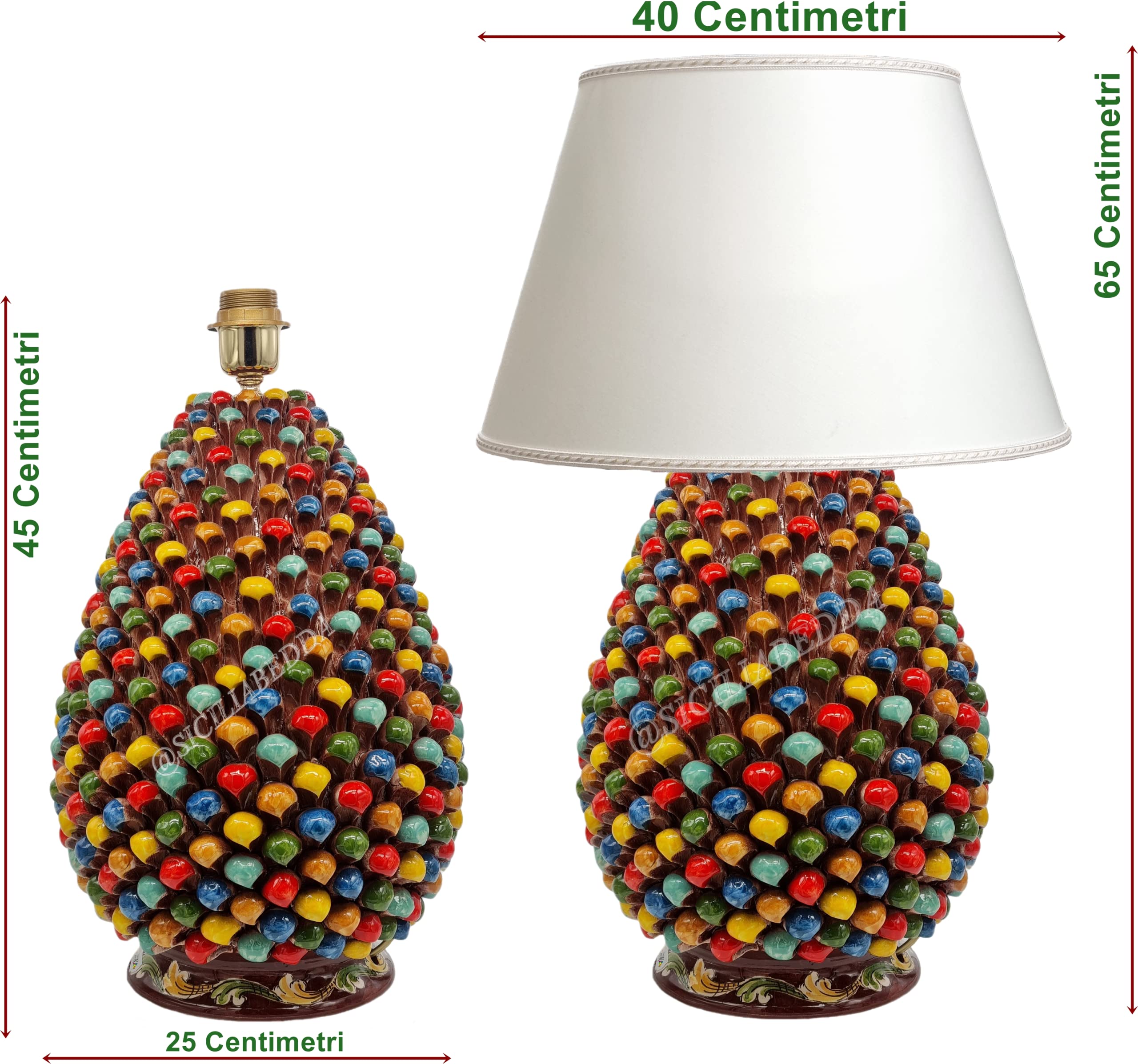 ILAB Lampada In Ceramica Siciliana A Forma Di Pigna – Colore Bianco, Attacco E27, 20 Cm