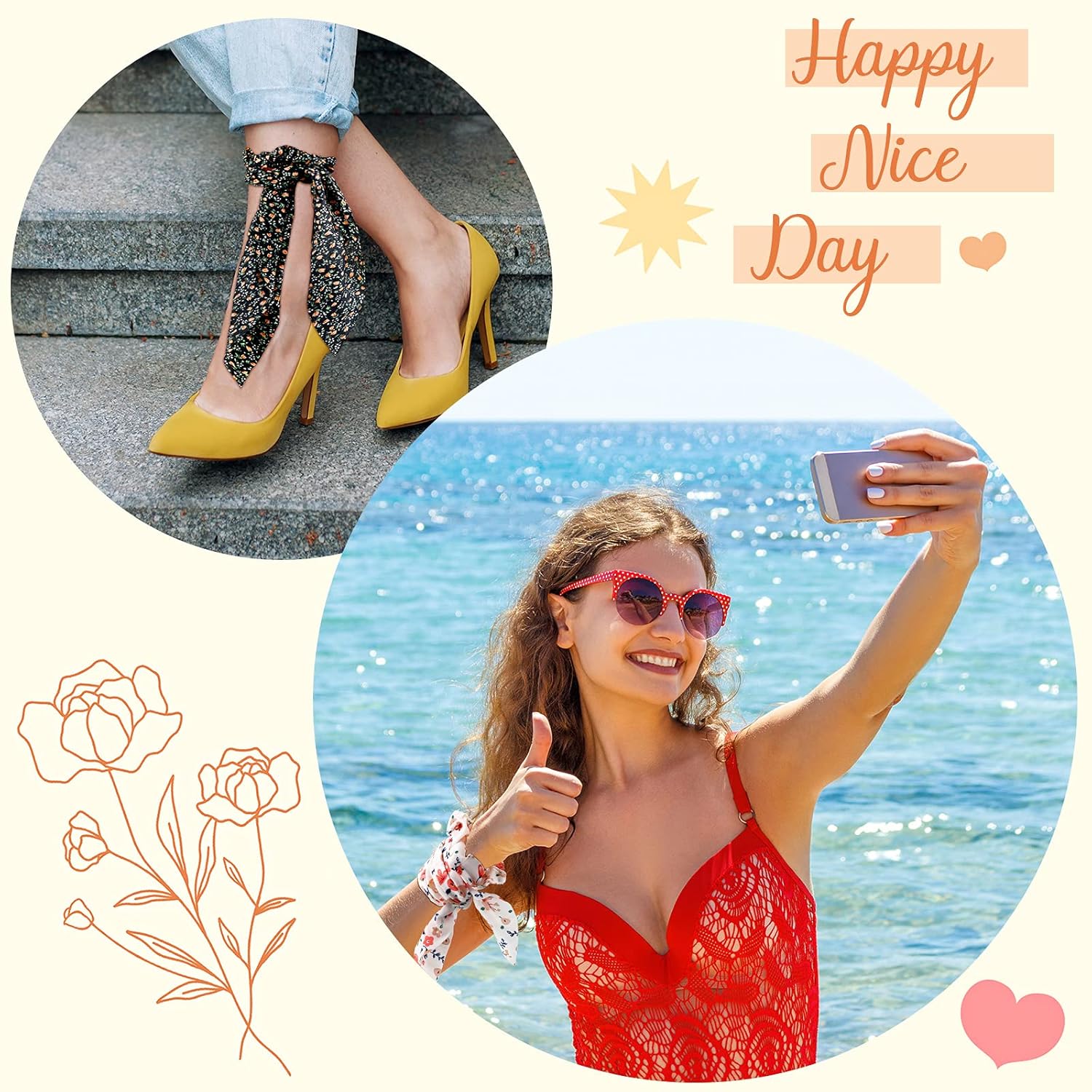 Chuangdi 10 Pcs Hair Scrunchies Hair Scarf with Ribbon Bunny Ears Chiffon Floral Bow Ponytail Holder Boho Elastic Floral Ropes 2 in 1 Vintage Accessories for Women (Ditsy Print) - Image 6