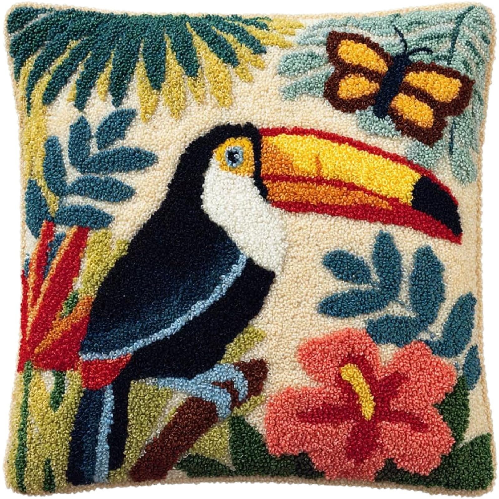 ZUHK Latch Hook Kit DIY Throw Pillow Cover Sofa Cushion Cover,fit for Arts Pillow Making Sofa Cushion Cover for Home Decoration-43x43cm (Toucan)