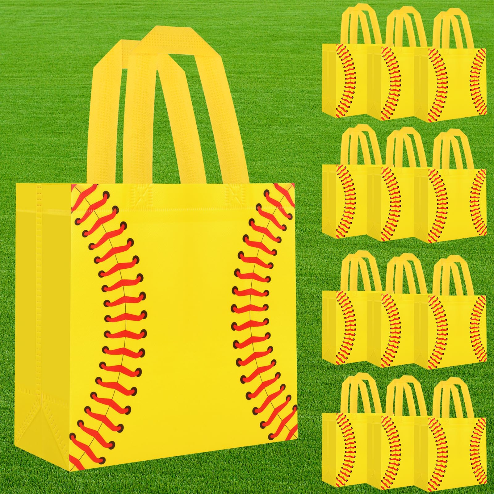 Hxezoc 12 Pieces Softball Gift Bags with Handle, Reusable Non Woven Treat Goodie Bag Sport Favor Bags For Softball Theme Birthday Party Decoration Supplies