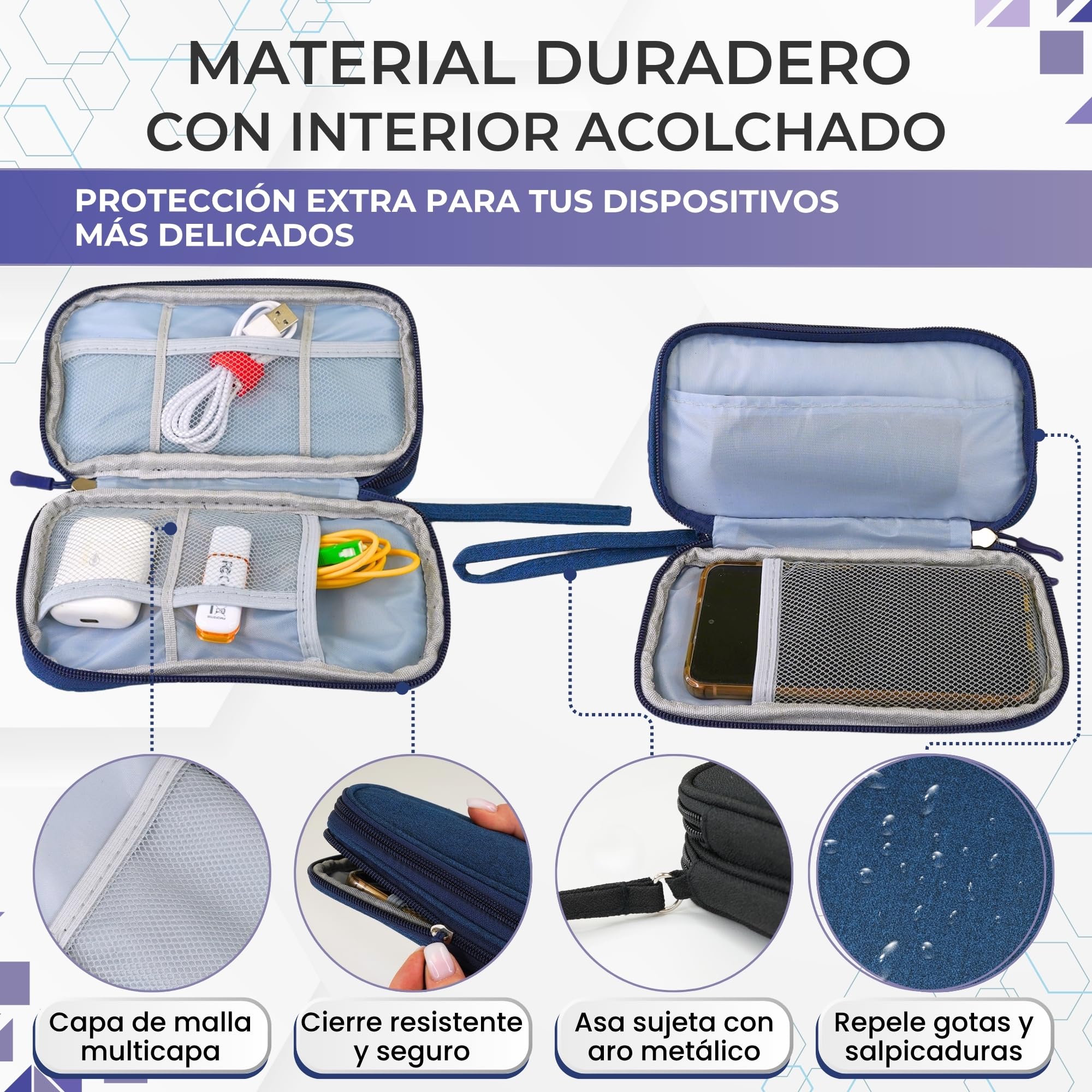 Organizador Cables Viaje – Estuche para Cables + 10 Bridas Autoadherentes | Estuche para Cargadores, USB y Accesorios Electrónicos | Bolsa Compacta y Versátil (NEGRO) - 5