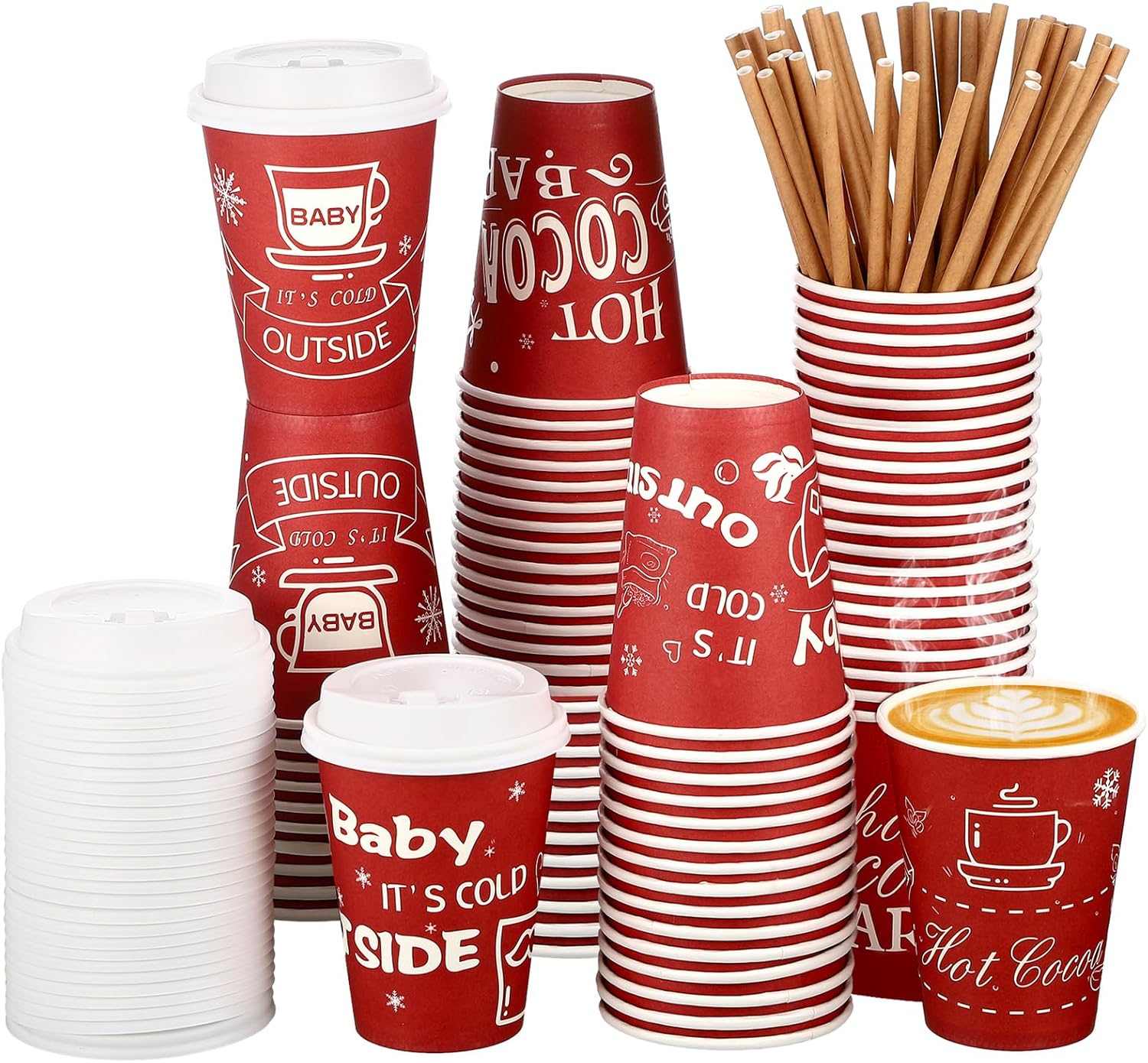 Suttmin 48 Pcs Hot Cocoa Bar Disposable Coffee Cups It's