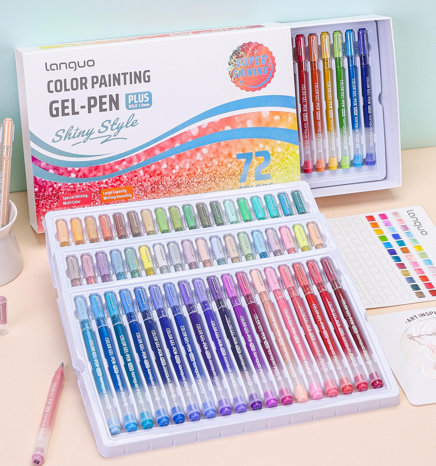 Bolígrafos de gel con purpurina, paquete de 72 bolígrafos de colores para papel negro y papel blanco, bolígrafos de punta de 1.0 mm, bolígrafos de tinta de gran capacidad para colorear, escribir