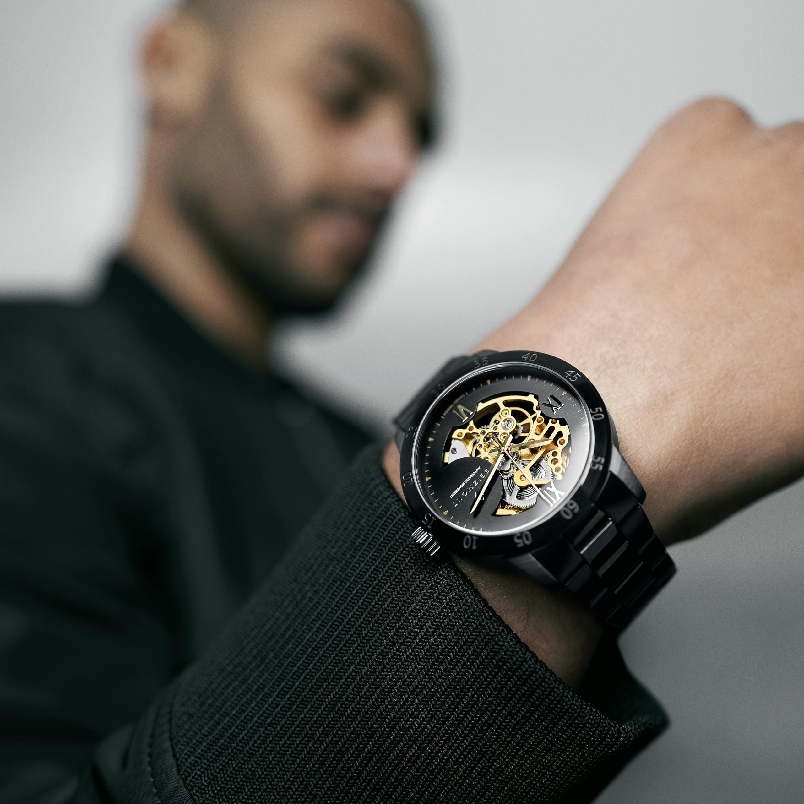Herrenuhr – Herren Armbanduhr Automatik – Gunmetal-graue Skelettuhr – 316L Edelstahl & Saphirglas