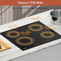 Gudsunal 60 cm-es indukciós főzőlap 7200W, 9 hőfok, időzítő, gyermekzár - 60cm-4 Burner 2