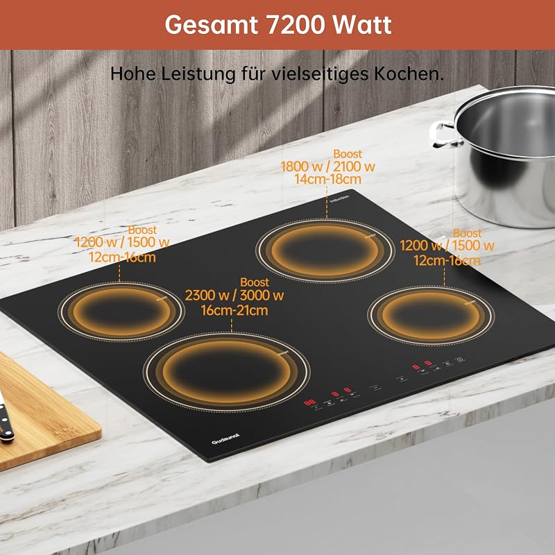 Gudsunal 60 cm-es indukciós főzőlap 7200W, 9 hőfok, időzítő, gyermekzár - 60cm-4 Burner
