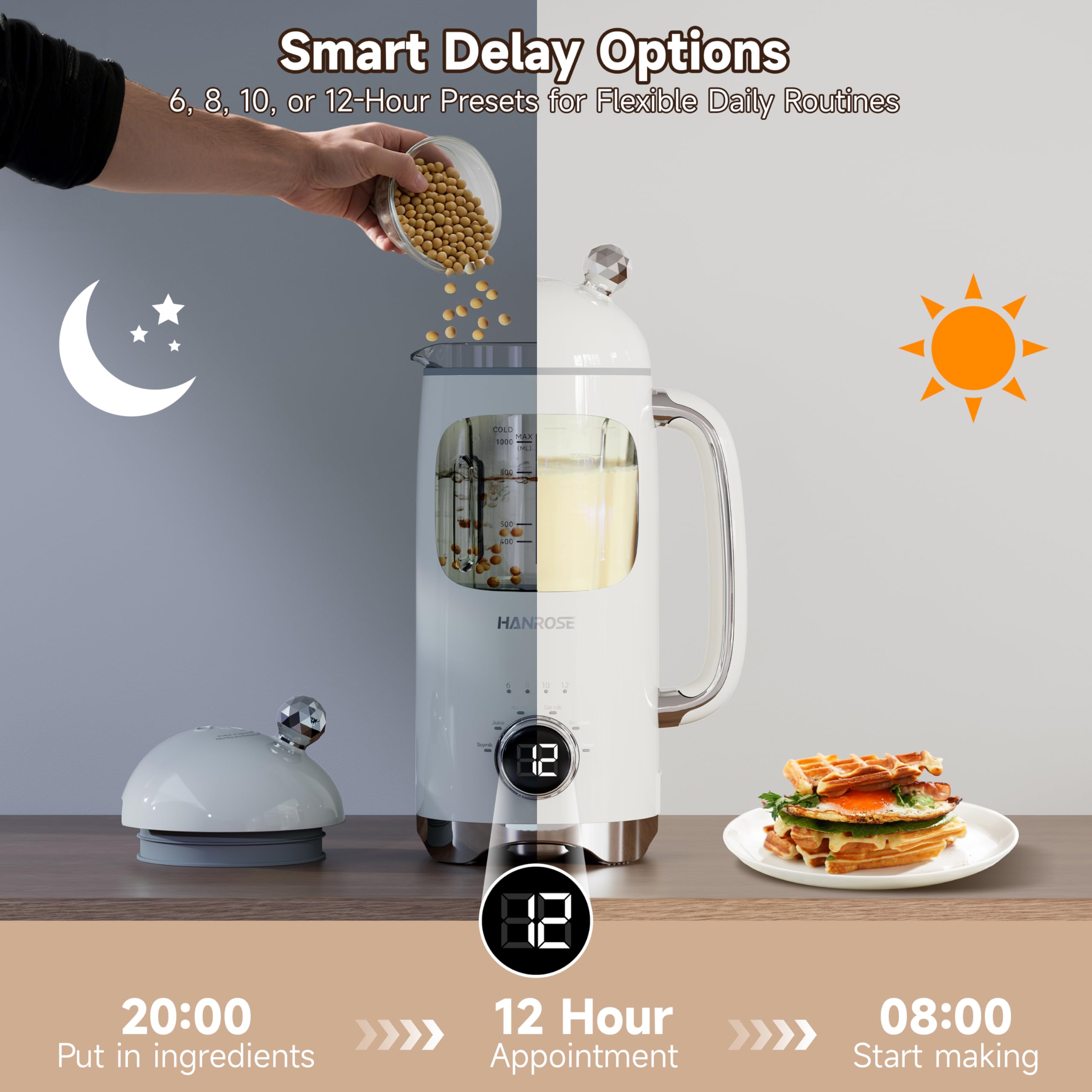 Máquina para fabricar leche de nuez 6 en 1, máquina de leche de soja y almendras de 34 onzas con 8 cuchillas, licuadora automática para leche de avena casera y batidos, bebidas a base de plantas 5
