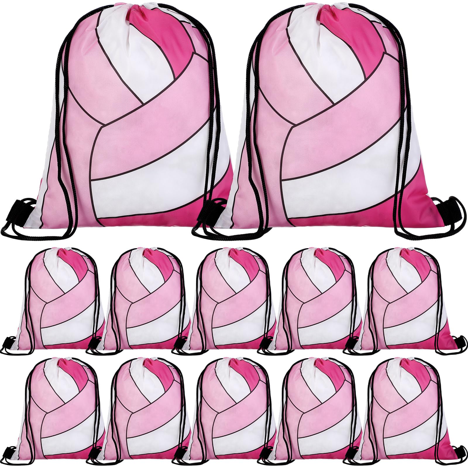 Dansydaisy 12 Pcs 12 In Volleyball Drawstring Backpack Bag Goodie Snack Gift Bags Sports Party Favors String Backpack Bulk(Pink, Light Pink, White)