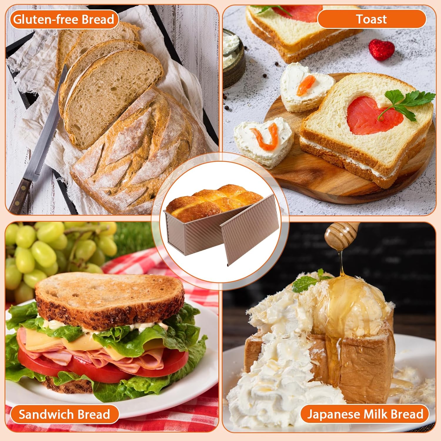 Non-Stick Pullman Loaf Pan with Lid 13x4 Inch - 2.2lb Carbon Steel Bread Baking Pan with 4 Vent Holes, Heavy Duty Sourdough Loaf Pan with Cover for Homemade Sandwich Bread (Gold) - Image 6