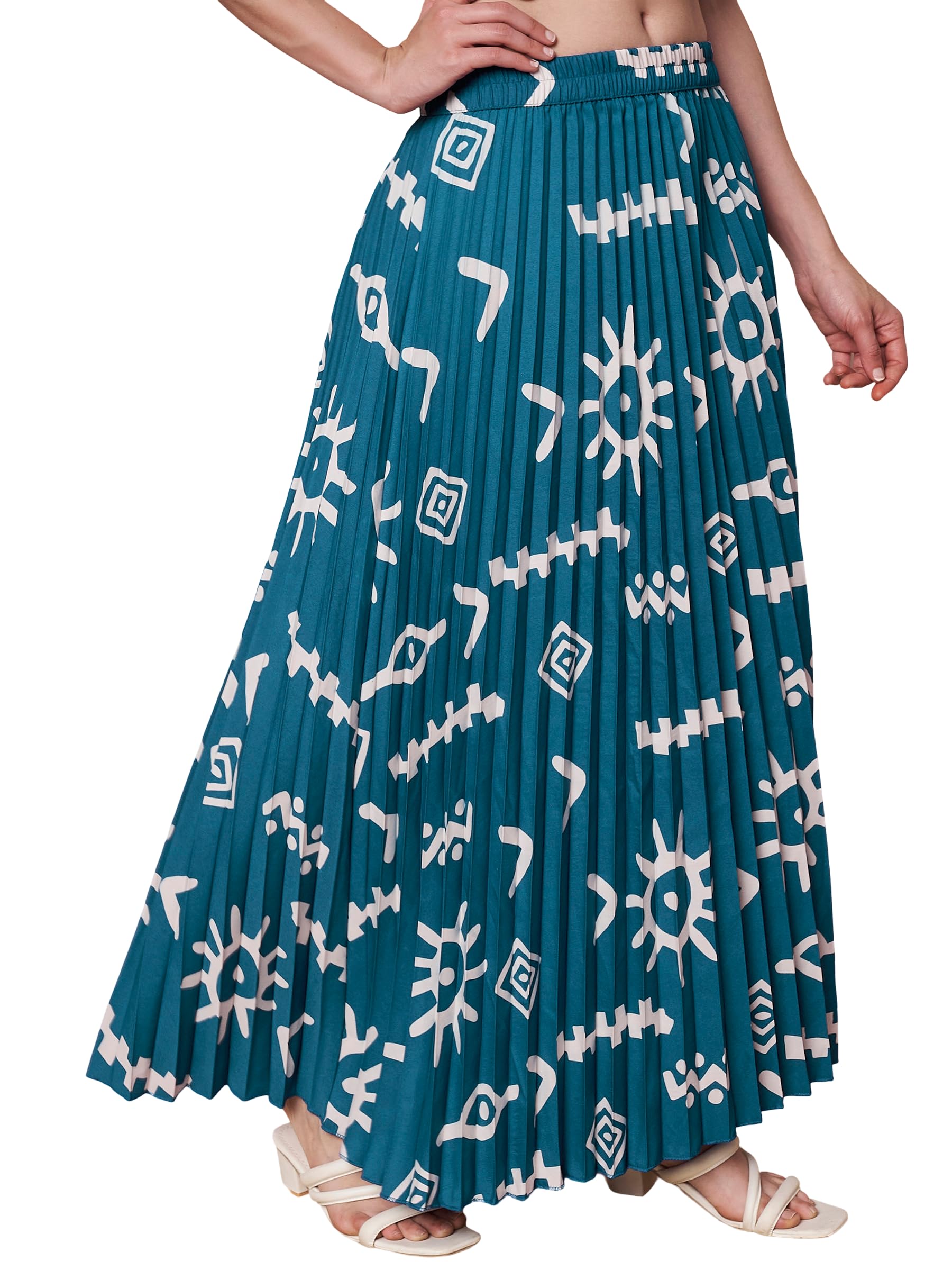 otabu | Skirt for Women | Abstract Print Pleated Maxi | Cotton Ethnic Inspired Wear | Elastic Waist Flow-picture-32