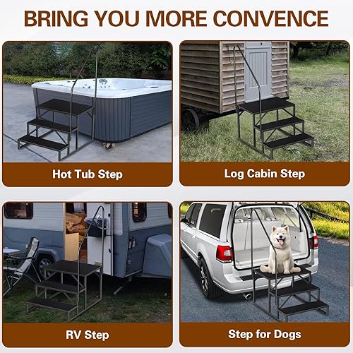 Miniatura 6 de Escaleras de bañera de hidromasaje con pasamanos, escalera de piscina de 3 escalones sobre el suelo, escaleras antideslizantes para caravana,