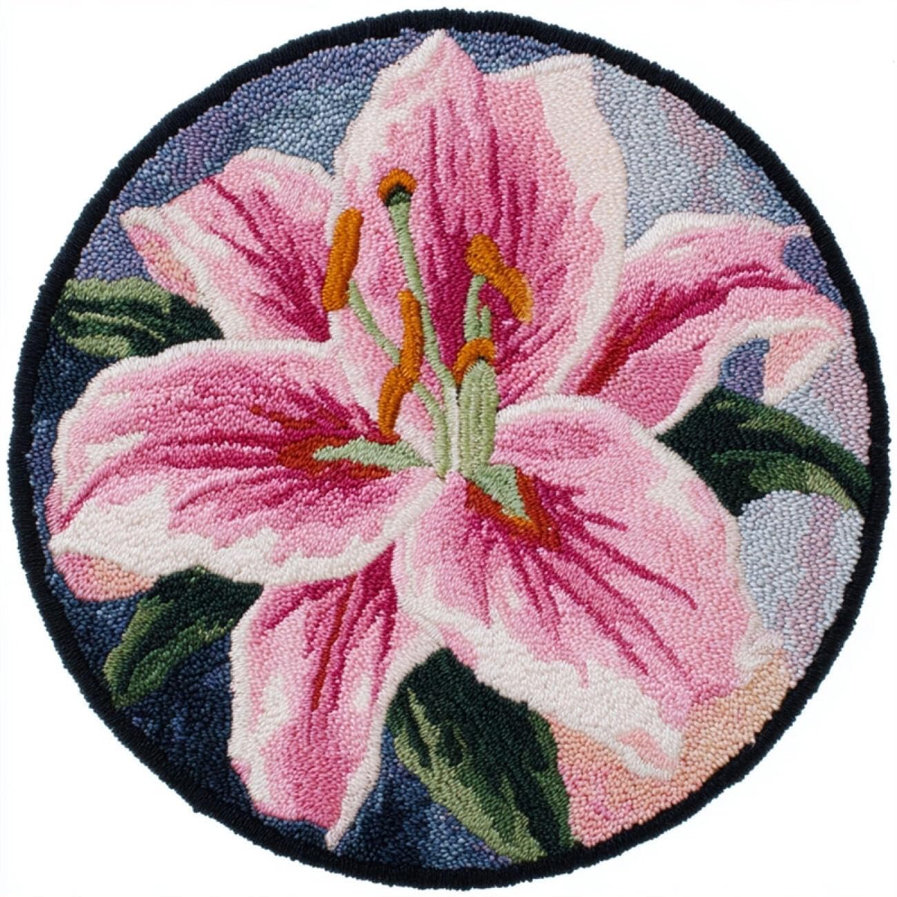 Kitquiver Latch Hook Kit Rug Pink Lilies 100x100cm