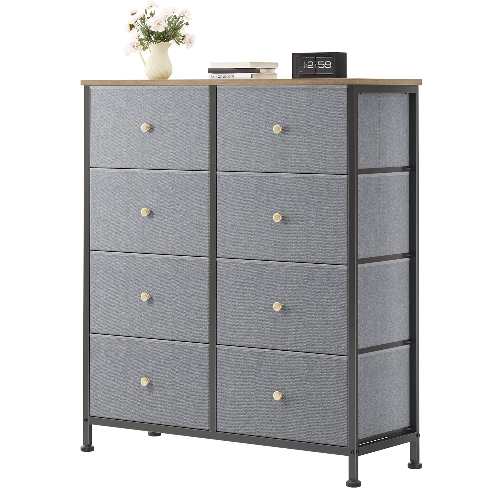 OLIXIS 8 Drawer Storage Dresser for Bedroom, Closet Organizers Units | Fabric Dresser with Wooden Top, Chest of Drawers Clothes Storage, Tower Cabinet, TV Stand Furniture, Gray Blue