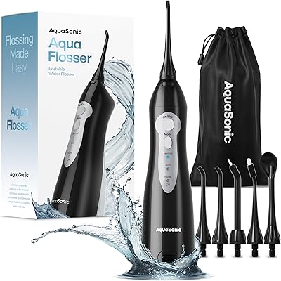 AquaSonic Aqua Flosser - Cordless Rechargeable Water Flosser for Teeth - Waterproof, Portable Oral Irrigator for Dental Cleaning with 5 Jet Tips Braces Home Travel
