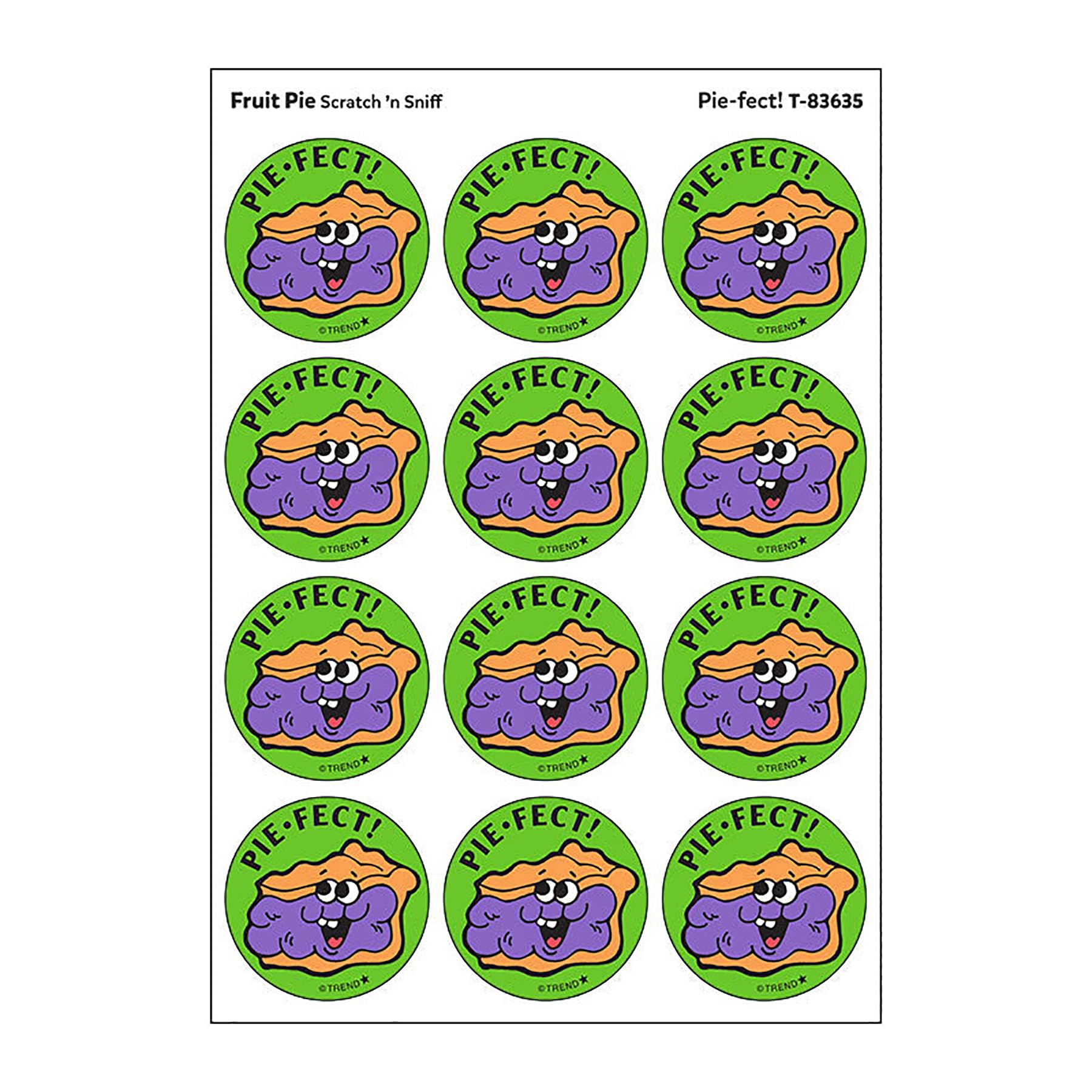 Trend Enterprises Pie-FECT!/Fruit Pie Scent Retro Scratch 'n Sniff Stinky Stickers by 24 Seals/Pack - Authentic 1980s Designs!