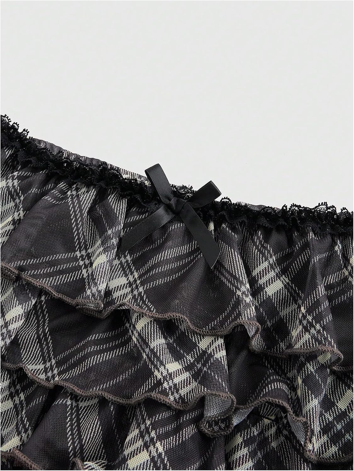 SHENHE Women's Y2k 2 Piece Sets Gingham Scarf Tube Top and Layered Ruffle Mini Skirt Set