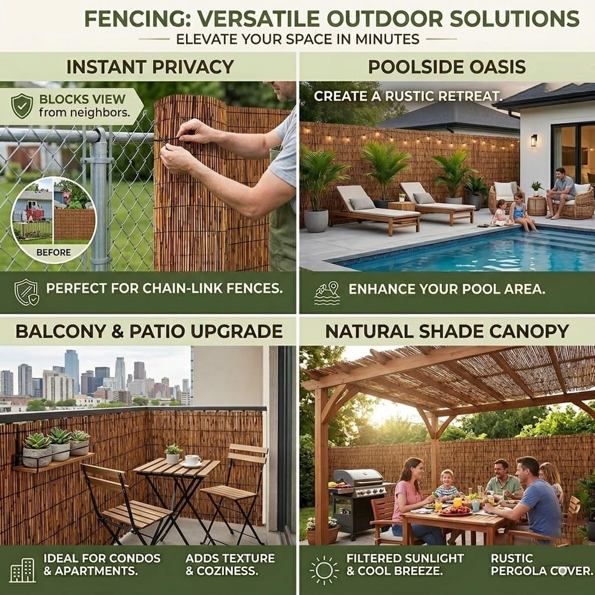 Générique Brise Vue Balcon Bambou, Rouleau De Clôture en Roseau Naturel, Clôture Décorative pour Balcon, Jardin, Terrasse, Panneau d'Occultation Extérieur pour Séparation et Intimité(Brun,200x500cm)