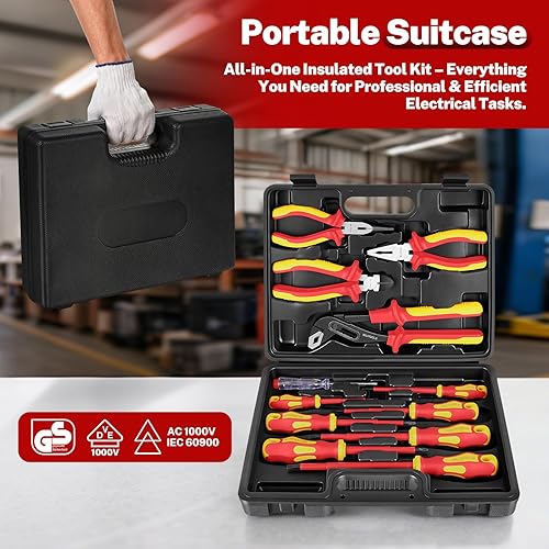 Miniatura 6 de BILITOOLS Juego de destornilladores y alicates aislados, herramientas eléctricas de 1000 V para electricista, puntas magnéticas Phillips ranuradas