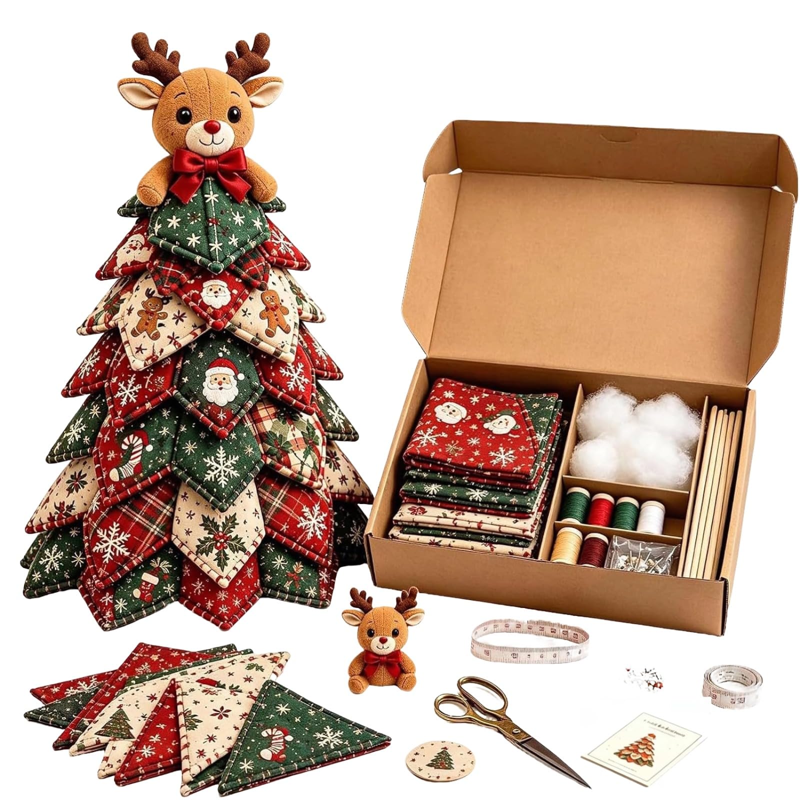 DIY Christmas Quilted Fabric Tree Kit,3D Patchwork Sewing Set