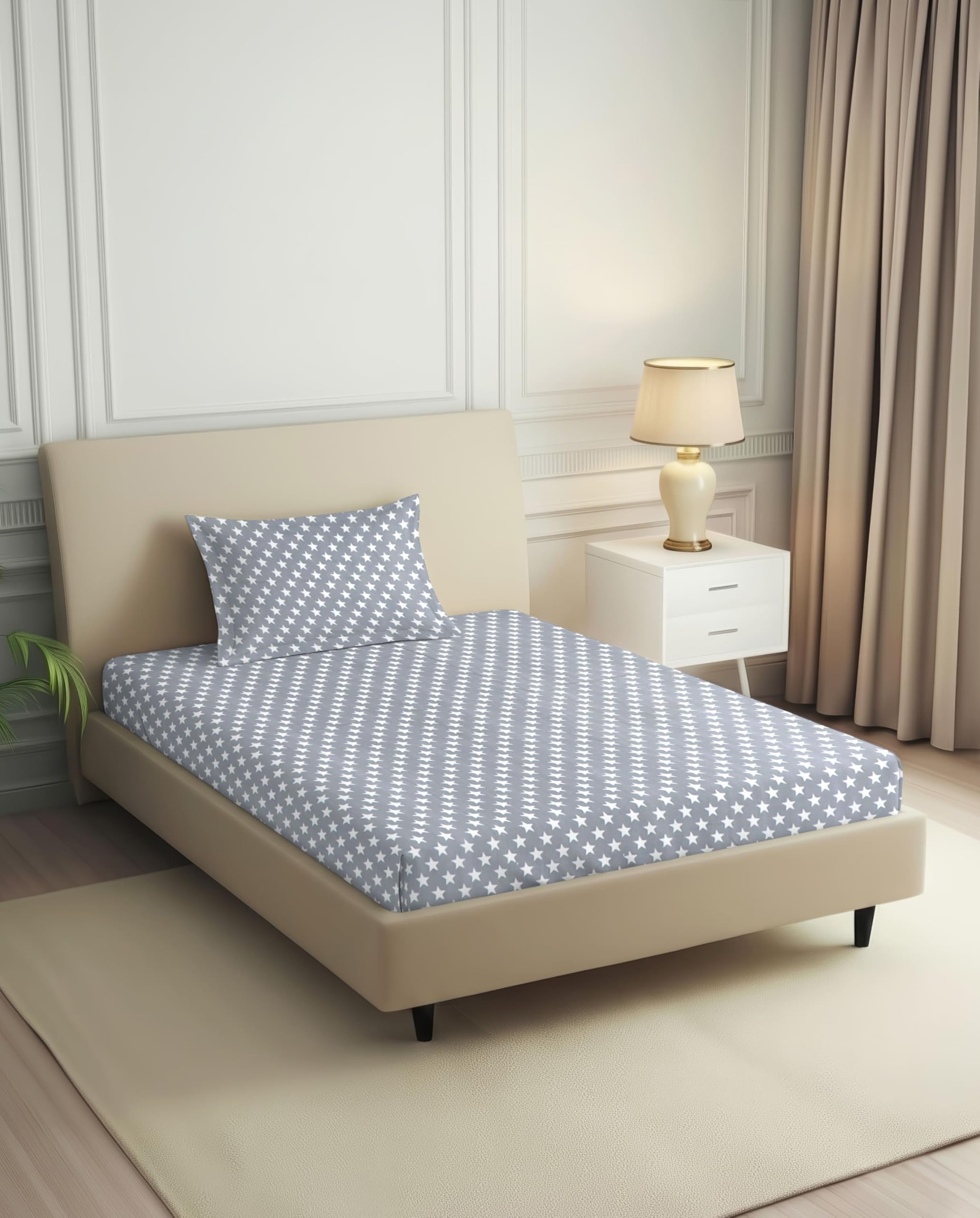 BLUEDOT Home Decorative Single Flat Bedsheet with 1 Pillow Covers||210 TC||60x90 Inches||Floral Designs||Multicolor