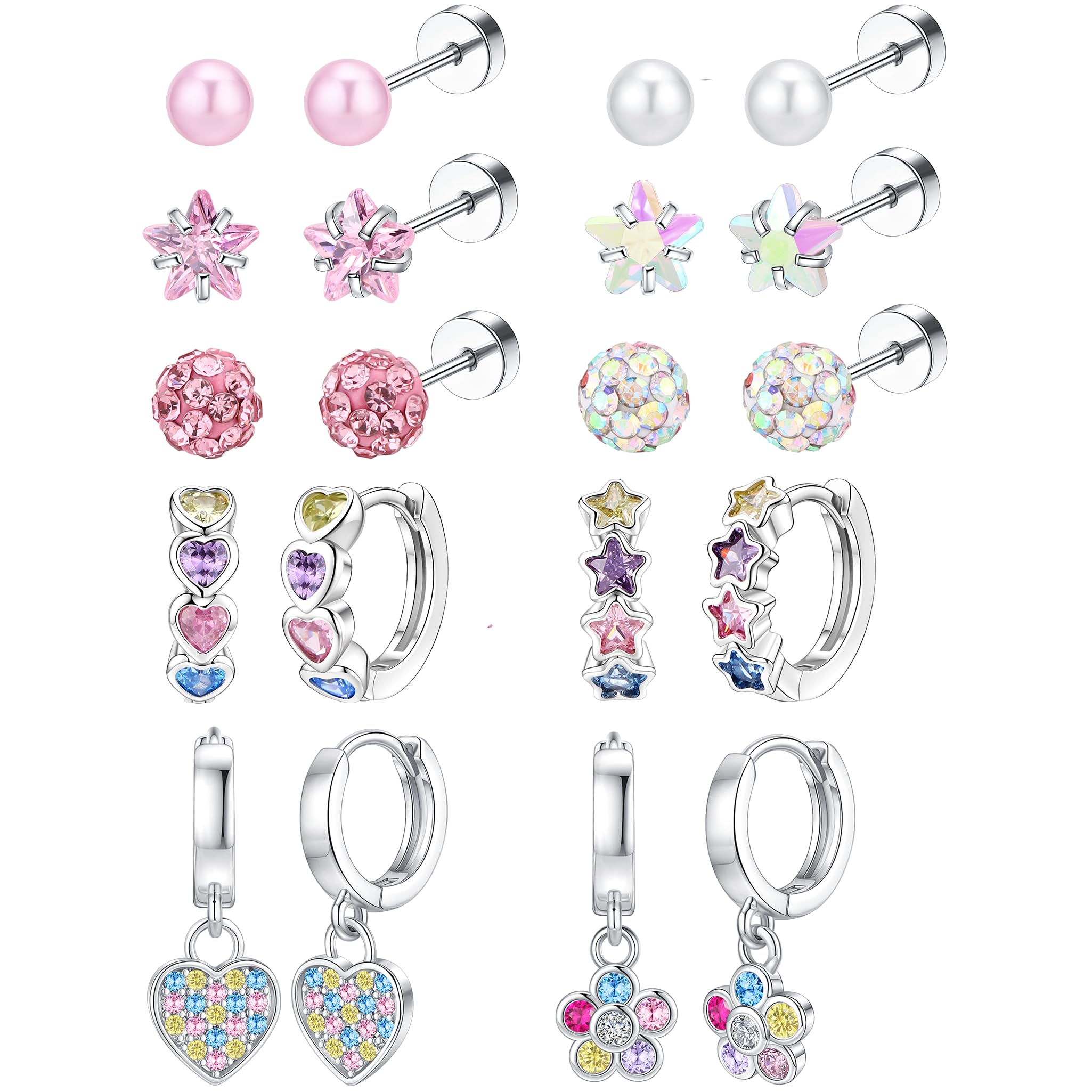 Hypoallergenic Earrings For Girls Women Surgical Stainless Steel Screw Back Earrings Set For Sensitive Ears Toddler Earrings