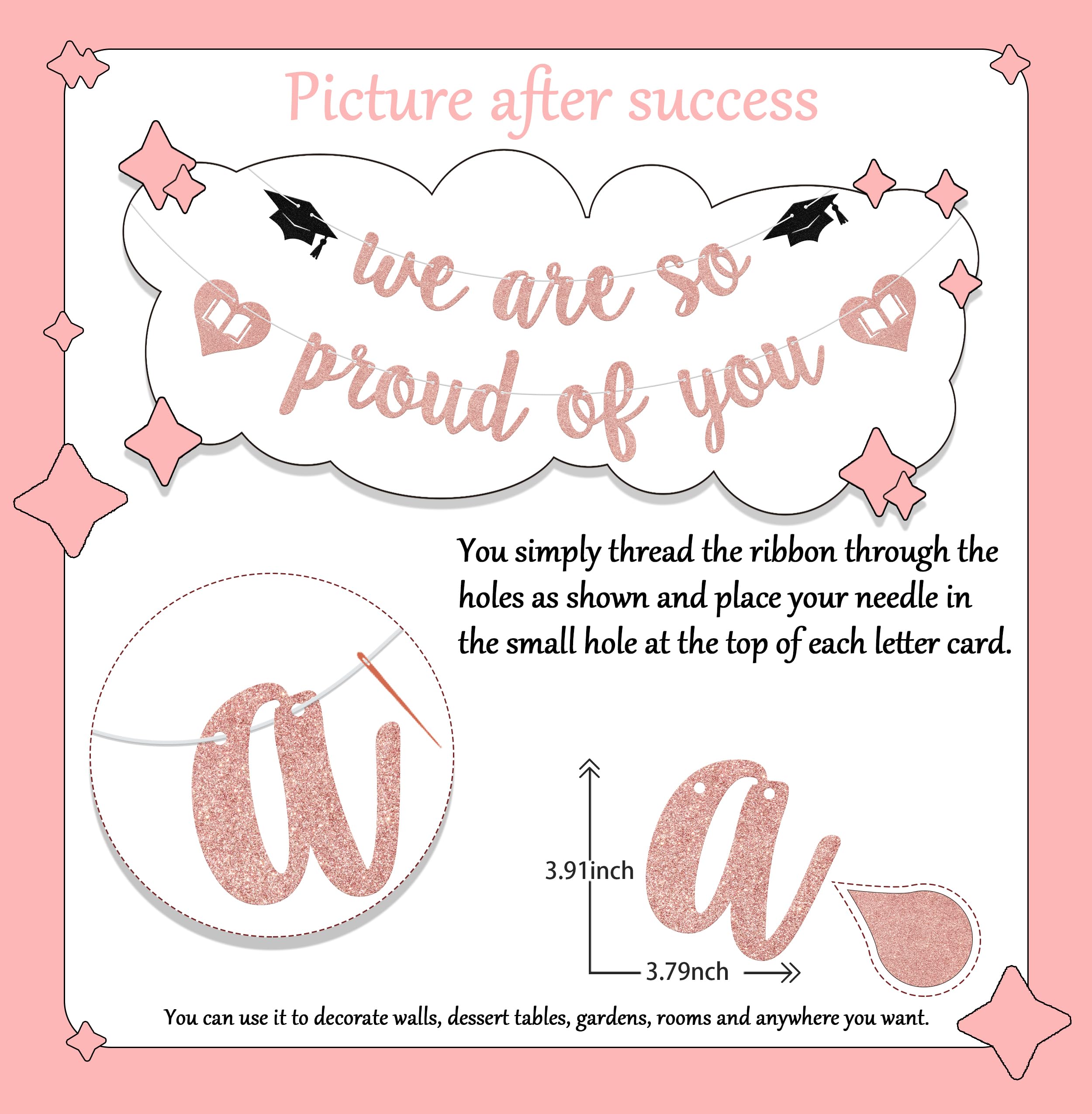 We Are so Proud of You Banner Congratulations Banner Class of 2025 Graduation Party Decoration Rose Gold Glitter - Image 2