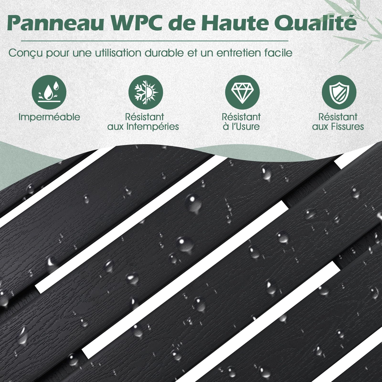 GOPLUS Tapis de Douche Exterieur, 100 X 60 CM Caillebotis Interieur Antidérapante Bois-Plastique,Design à Lattes de Sol pour Salle de Bain, Charge 150KG, Noir