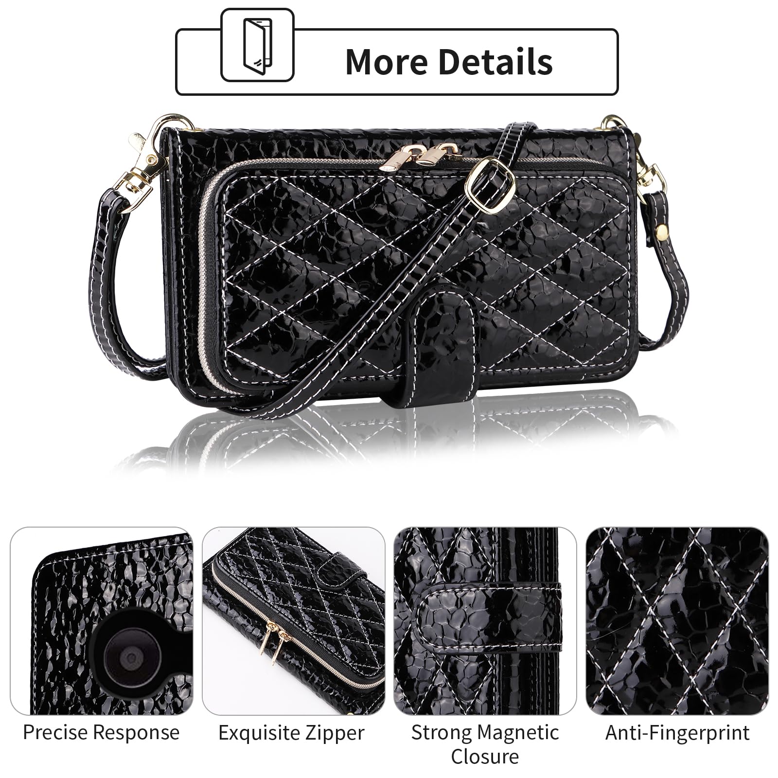 Argyle - Custodia a portafoglio per Samsung Galaxy J7 Prime 2017 J 7 Skypro Sky Pro J7V V S727VL con tracolla e cinturino da polso, cavalletto e cerniera, antiurto, colore nero