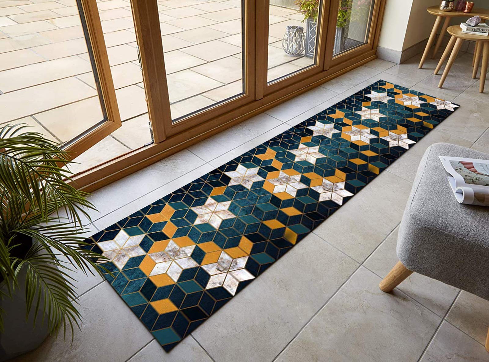 Dywan chodnik na korytarz geometryczny antypoślizgowy, chodnik kuchenny dywan poliester nadaje się do prania w korytarzu, kuchni, sypialni, salonu, szerokość 60 cm/80 cm/90 cm/100 cm (rozmiar: 80 x 300 cm)
