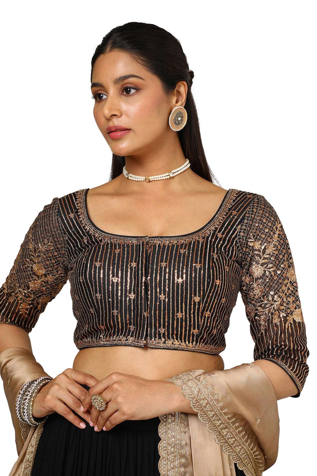 soch Womens Black Net Embroidered Blouse with Sequins-picture-32