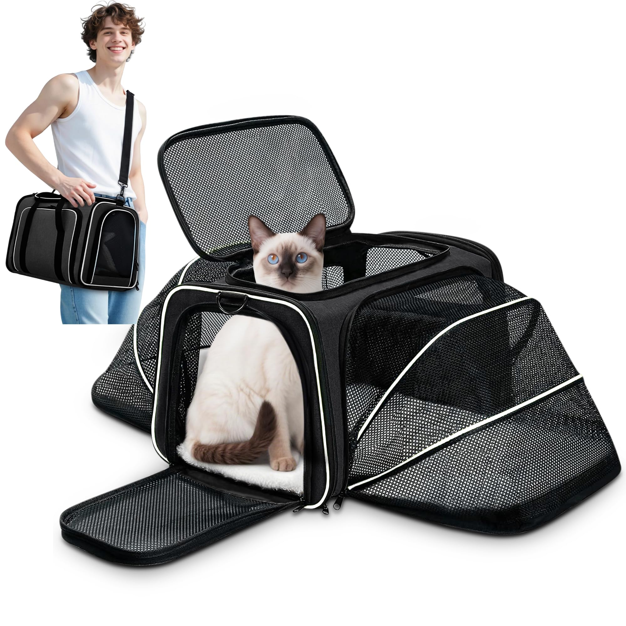 ALLSOPETS Trasportino Pieghevole Per Cani E Gatti Espandibile - Con Cuscinetto In Pile Rimovibile Per Viaggi E Veterinario - Foto 13