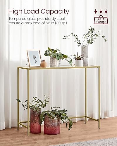 Miniatura 45 de VASAGLE ULGT026B01 - Mesa de consola de 39.4 pulgadas, mesa de sofá de vidrio templado, mesa de entrada moderna, marco de metal, fácil de montar,